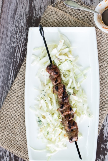 Image for Harissa Beef Skewers with Tahini Slaw