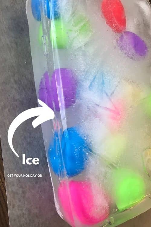 Frozen eggs in ice.