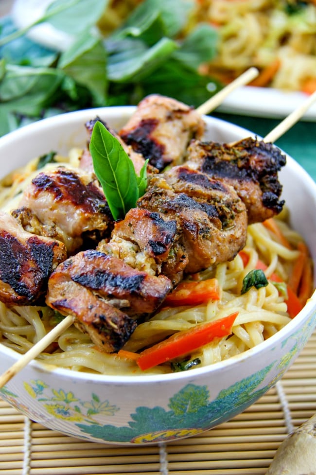 Image for Marinated Pork Skewers with a Spicy Noodle Salad