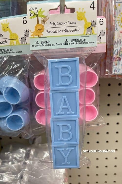 This dollar store baby shower prize is a block of boxes that you can put goodies inside to pass out at a shower.
