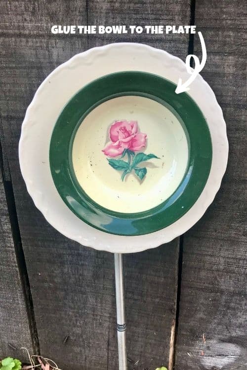 glass dish garden flowers Glue the bowl to the plate using E6000 craft adhesive glue.