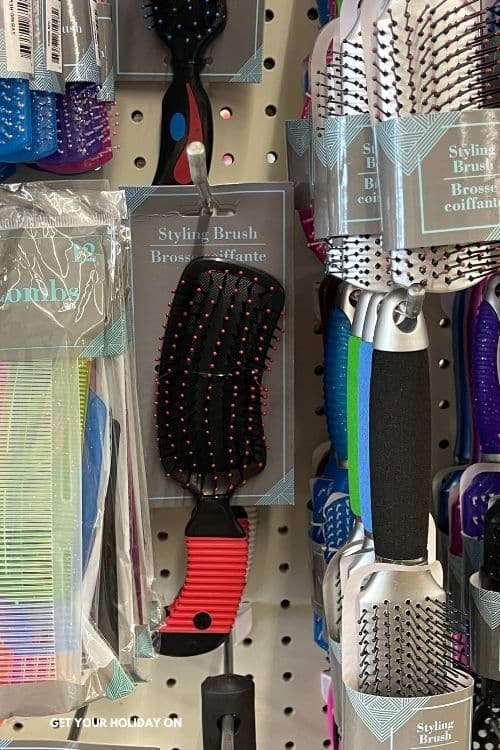 Find brushes, combs, and more hair products at the dollar store for baby shower prize ideas.