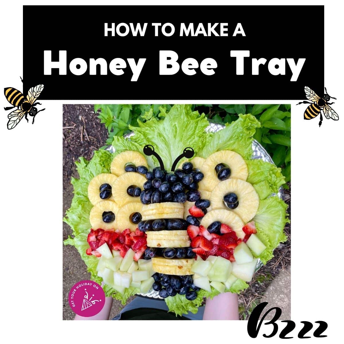 honey bee tray Learn how to make a honey bee tray for your next summer party! #bumblebee #honeybee #bee #bees