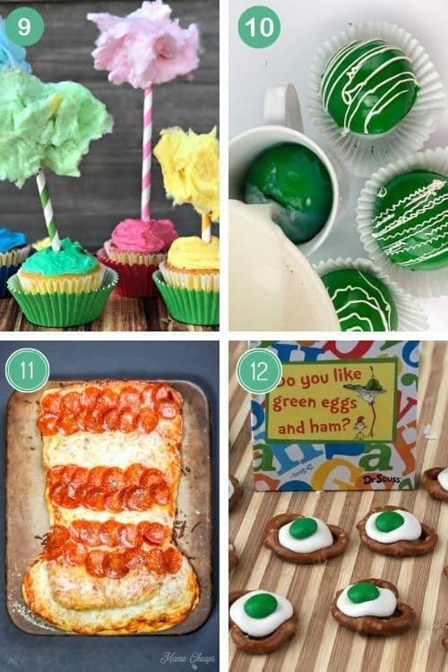 Cupcakes, Seuss hot Chocolate bombs, cat in the hat pizza, and green eggs pretzel bites are just some of the best dr. Seuss party ideas we've rounded up.