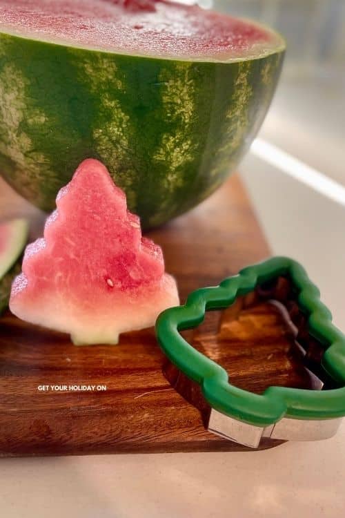 Christmas trees out of watermelon Christmas tree out of watermelon for a healthy treat idea for kids to eat.
