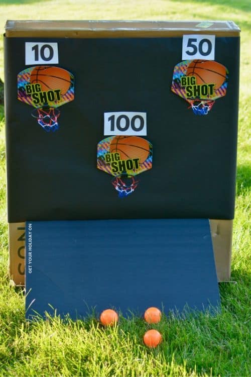 Step by Step instructions on creating a DIY basketball game for the backyard. #birthdayparty #motherhood #sports #party