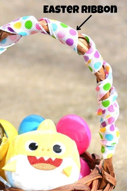 easter ribbon that can be wrapped around the top of a basket for added look. It helps dress up the easter gifts for toddlers.