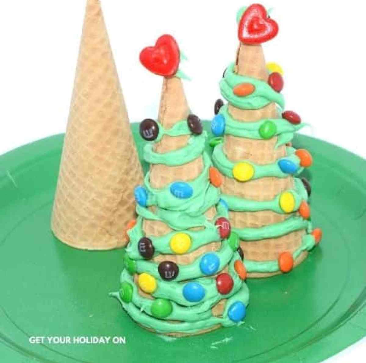 Sugar cone Christmas tree craft A sugar cone full of edible candy and frosting. Sugar cone Christmas tree craft.