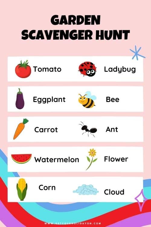 Garden Scavenger hunt for adults and kids.