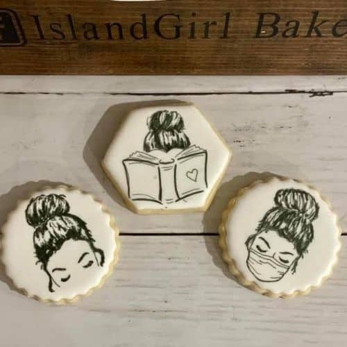 women with mask personalized cookies