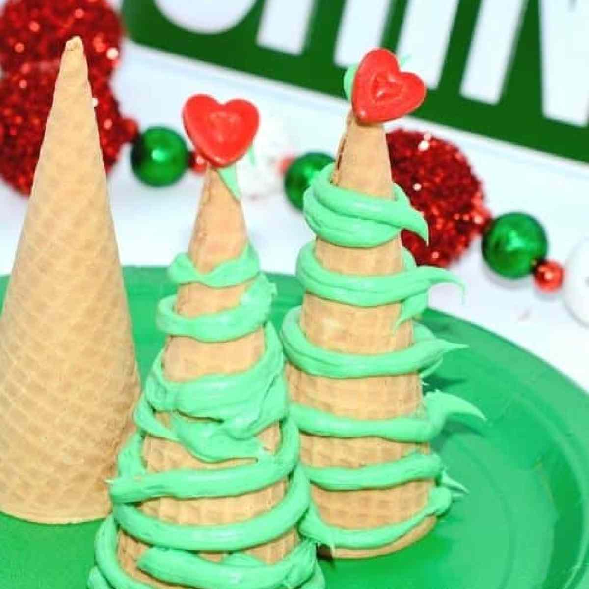 Christmas trees made from sugar cones edible tree with candy decorations.