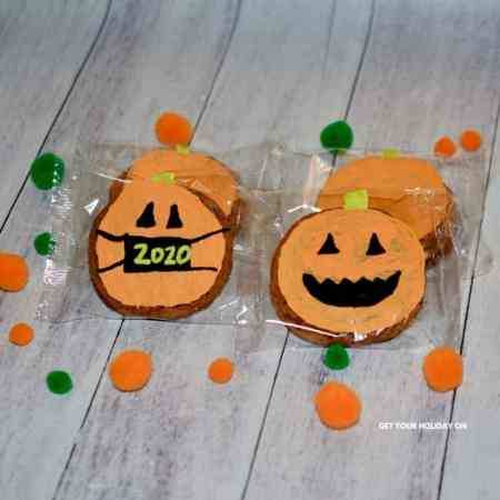 pumpkin oatmeal creme pie with decorated wrapper.