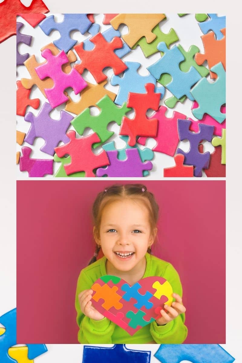 craft ideas with puzzles puzzle pieces and a little girl that made a craft out of them