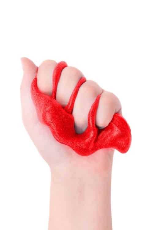 Red slime for Valentine's Day craft.