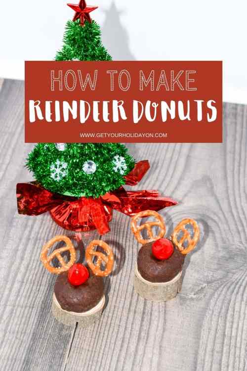 Reindeer Donuts Circle mini donuts with reindeer ears and red nose.