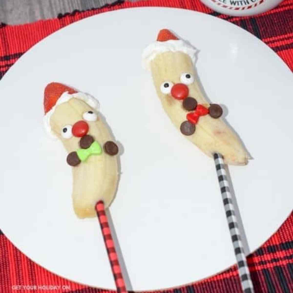 strawberry santas strawberry banana Santas that turn into healthy fruit kabobs!