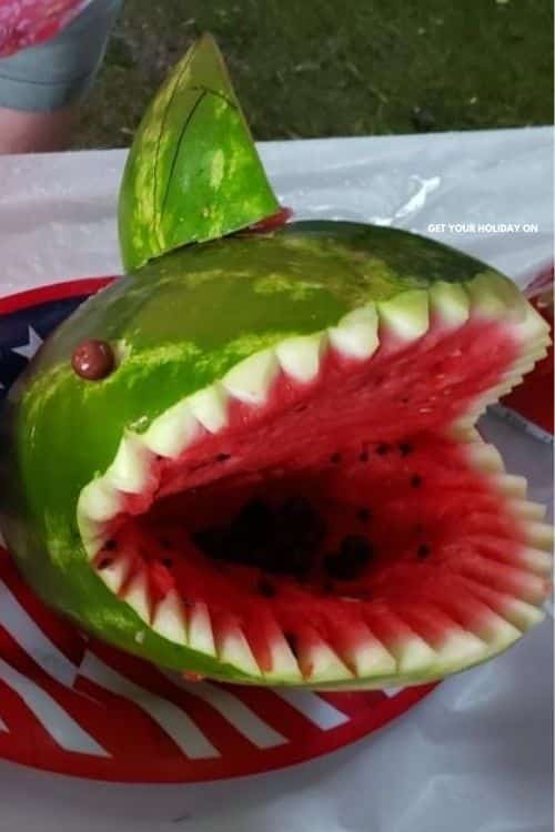 The best shark carving out of a watermelon.