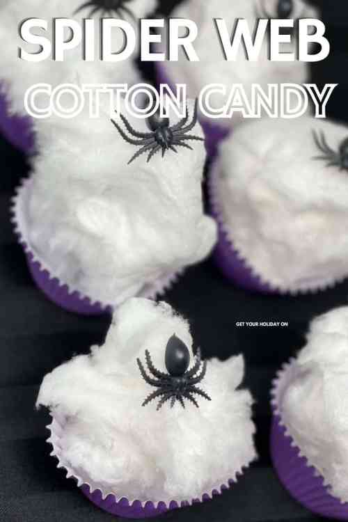 Spider Web Cotton Candy We suggest making the spiders realistic enough for a glancing eye for the spider web cotton candy treat.