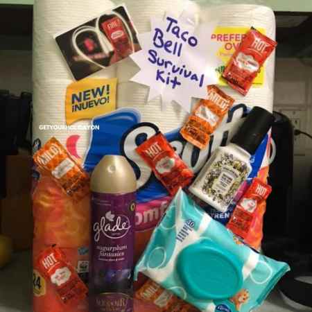 We'd like to present you with a "White Elephant" gift worth fighting over! A Taco Bell Survival Kit that will make dinner with friends never the same again! If you want prizes to fight over! #play #party #whiteelephant #tacobell