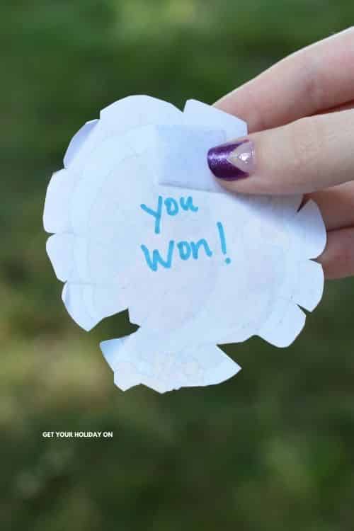 YOU WON written on the back of the turkey chase game!