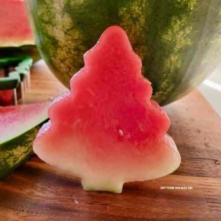 watermelon Christmas trees for a healthy treat for a Christmas party.