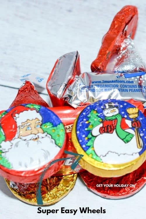 Candy Santa Sleigh wheels made out of silver dollar candies.