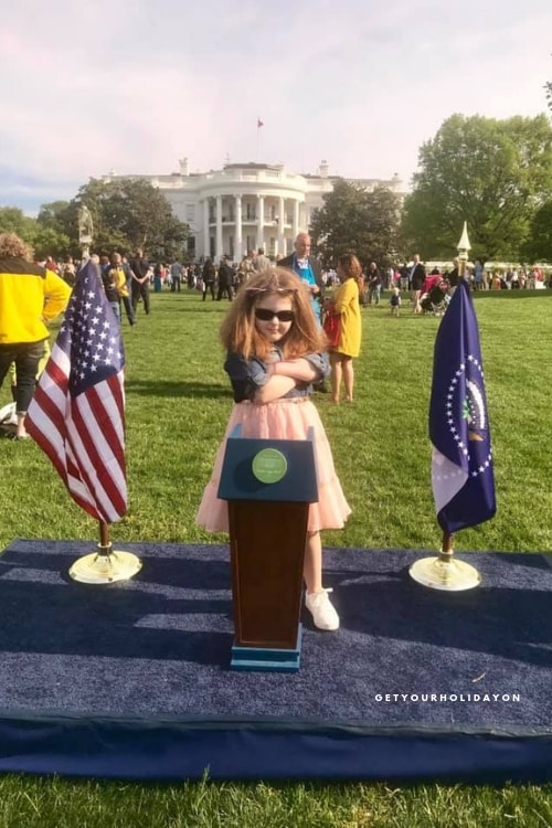 Bring sunglasses with you and have your child cross their arms at the podium photo op! I took one with my daughter smiling and then also one with a fun twist. Doesn't she look like part of the secret service or the future president of the United States?!