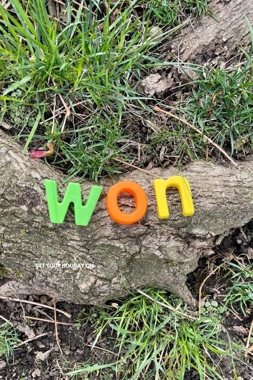 Entertaining the kids this summer with a word search scavenger hunt at home. This word spells out WON.