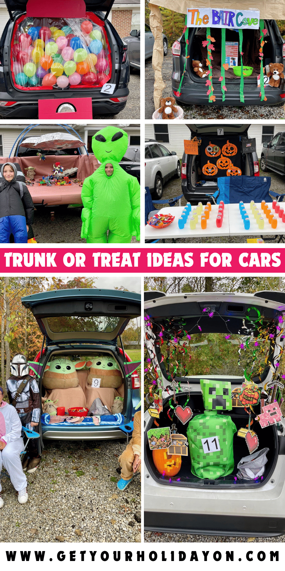 Trunk or Treat Ideas for Cars Trunk or Treat decorations with a Halloween candy display for Trunk or Treat event. #falldecor #halloweentrunk #momlife #trickortreat